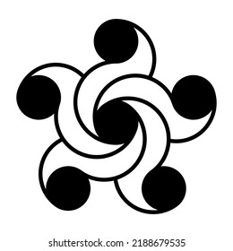 Spiralförmige Kreise verbunden mit einem Pentagram. Fünf-Punkte-Stern aus fünf Kreisen, mit gekrümmten Linien verbunden mit einem sechsten Kreis in der Mitte. Kreuzung Muster gefunden in der Nähe von Devizes, Wiltshire.