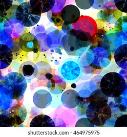 Circles, and spots. Abstract colorful seamless pattern. Vector background. Watercolor effect and blur.