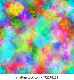 Circles and spots. Colorful seamless pattern. Abstract vector background. Purple, red, yellow, blue, green