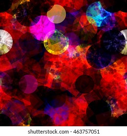Circles and squares. Abstract seamless vector background. The predominance of red
