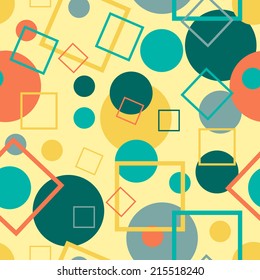 Circles and squares seamless pattern. Retro colors. Abstract geometric background