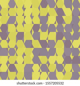 Circles in squares, triangles - geometric mosaic square seamless pattern. Gray and yellow shades of color. Background, texture for paper, textiles, websites, applications, etc.