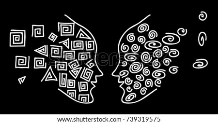 Circles and squares - two opposites. Vector illustration for banner, web, pattern, card. The black thin line man, the image of people.