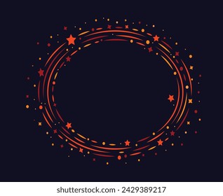Circles with stars. Round frame with stars. Vector illustration. Star circle frame on dark background. Wreath round stardust border for party, birthday decor design.