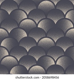 Circles Stippled Seamless Pattern Asian Vector Abstract Background. Hand Drawn Tileable Geometric Texture Dotted Grunge Repetitive Wallpaper. Halftone Retro Colors Art Illustration