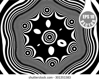 Circles with stripes - Images in the style of optical visual illusions - Op art. Vector background black and white illustration