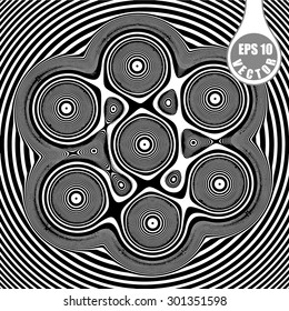 Circles with stripes - Images in the style of optical visual illusions - Op art. Vector background black and white illustration