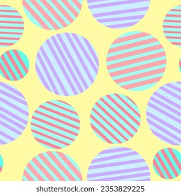 Circles with stripes seamless geometric pattern. Circles with stripped pattern seamless pattern. Circles with stripes geometric vector repeat pattern. Good for fabric, tiles, textile, paper and more.