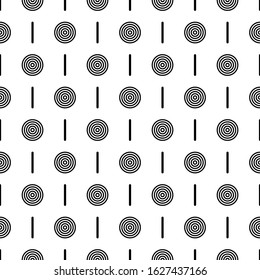 Circles, strokes seamless pattern. Dots, dashes print. Polka dot, lines ornament. Circular, linear figures wallpaper. Rounds, stripes background. Dotted, dashed backdrop. Abstract motif. Vector work.
