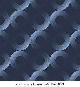 Circles Stylish Vector Seamless Pattern Trend Dark Blue Abstract Background. Endless Graphic Repetitive Abstraction Wallpaper Dot Work Texture. Half Tone Art Illustration for Textile Print and Fabric