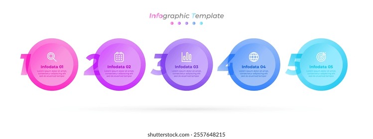 Circles template for vector infographic numbers with icons and 5 options or steps. 