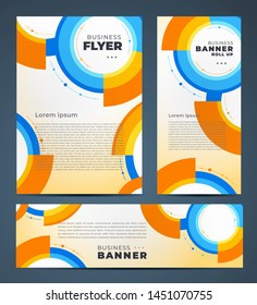 Circles theme blue and orange color Set flyer cover, banner, roll up banner