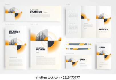 Circles theme Set flyer cover, tri-fold, banner, roll up banner, business card orange color