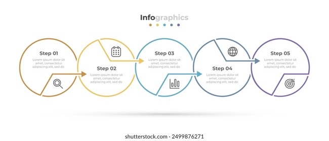 Circles thin line infographic template. Timeline process with marketing icons and 5 steps and options.
