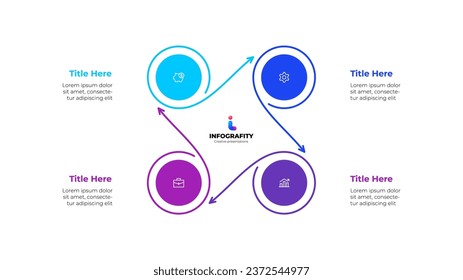 Kreise mit dünnen Linien. Vorlage für Zyklusdiagramm mit 4 Optionen, Teilen, Schritten oder Prozessen