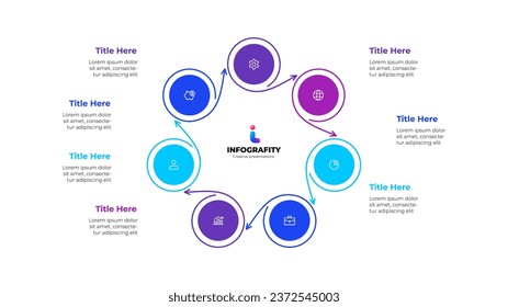 Circles with thin lines. Template for cycle diagram with 7 options, parts, steps or processes