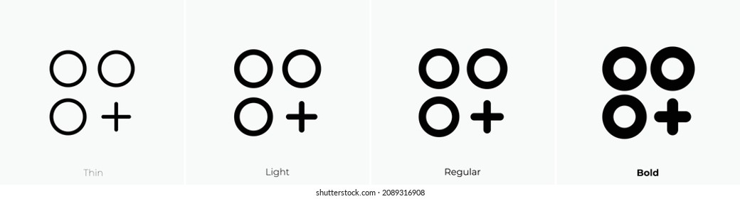 circles three plus icon. Thin, Light Regular And Bold style design isolated on white background