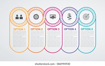 Circles timeline with 5 steps. Business infographics. 