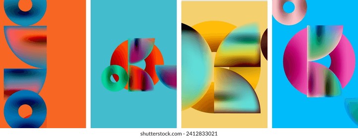 Círculos y triángulos con colores gradientes de colores vivos. Ilustración vectorial para fondo de escritorio, pancarta, fondo, tarjeta, ilustración del libro