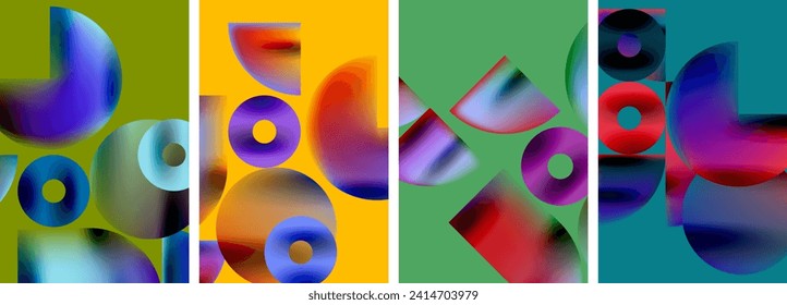 Círculos y triángulos con colores gradientes de colores vivos. Ilustración vectorial para fondo de escritorio, pancarta, fondo, tarjeta, ilustración del libro