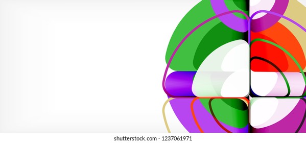 Círculos y triángulos diseñan fondo abstracto, diseño geométrico abstracto vectorial con texto de muestra