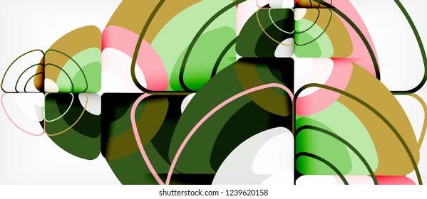 Círculos y triángulos diseñan fondo abstracto, diseño geométrico abstracto vectorial con texto de muestra