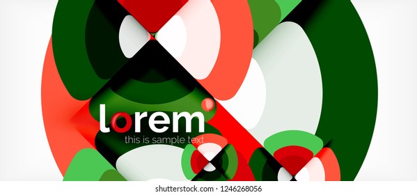 Círculos y triángulos diseñan fondo abstracto, diseño geométrico abstracto vectorial con texto de muestra