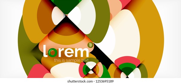 Círculos y triángulos diseñan fondo abstracto, diseño geométrico abstracto vectorial con texto de muestra