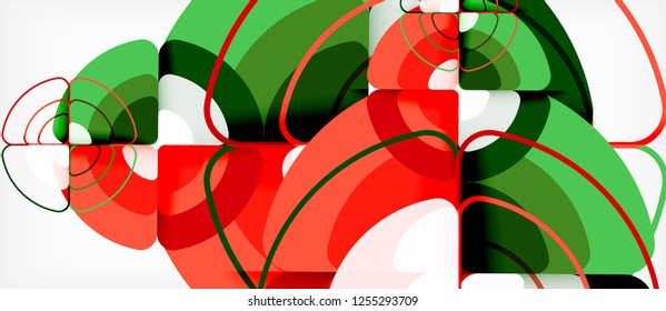 Círculos y triángulos diseñan fondo abstracto, diseño geométrico abstracto vectorial con texto de muestra