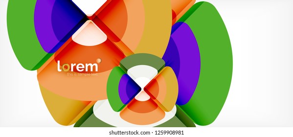 Círculos y triángulos diseñan fondo abstracto, diseño geométrico abstracto vectorial con texto de muestra