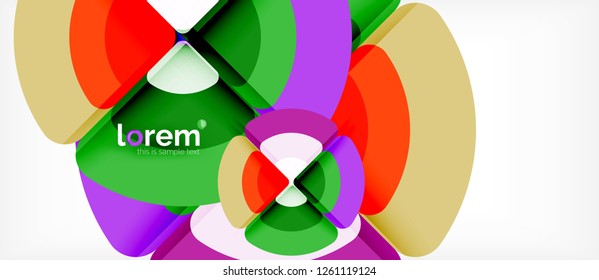 Círculos y triángulos diseñan fondo abstracto, diseño geométrico abstracto vectorial con texto de muestra