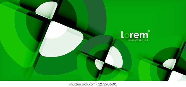 Círculos y triángulos diseñan fondo abstracto, diseño geométrico abstracto vectorial con texto de muestra
