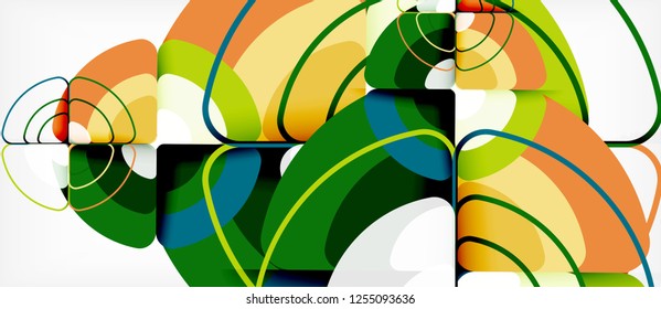 Círculos y triángulos de fondo abstracto geométrico. Plantilla de diseño abstracto de moda para presentación de negocios o tecnología o portada de folletos web, fondo de pantalla. Ilustración del vector