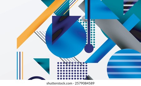 Circles, triangles, squares, rings and lines with shadow effect