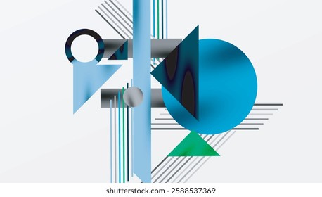 Circles, triangles, squares, rings and lines with shadow effect
