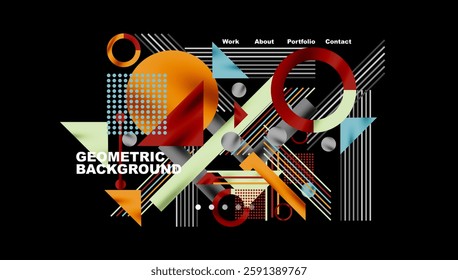Circles, triangles, squares, rings and lines with shadow effect