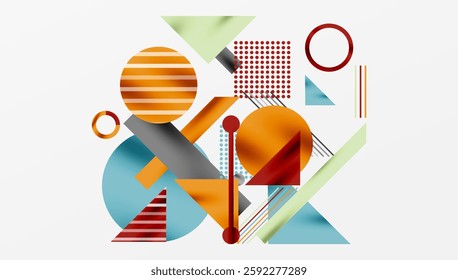 Circles, triangles, squares, rings and lines with shadow effect
