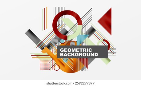 Circles, triangles, squares, rings and lines with shadow effect