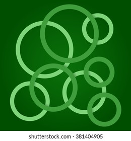 Circles vector abstract background. Chaotic circles vector abstract backdrop. Overlapping rings vector abstract pattern. Green rings vector abstract pattern.