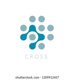 Circles Vector Icon. Cross Logo Template. Plus symbol. Dots abstract symbol. Isolated vector illustration on blank background.