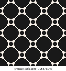 Circles vector seamless pattern. Abstract geometric texture with big and small circular shapes in staggered grid. Simple monochrome geometrical background. Universal repeat design for decor, textile