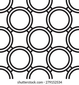 Circles vector seamless pattern background in black and white. Clipping mask.