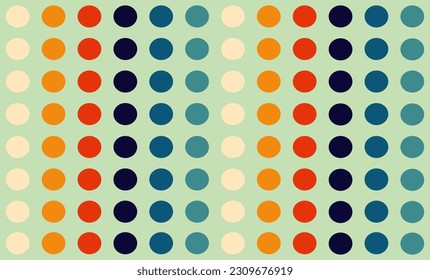 circles vintage color on green background, circles pattern, repeat seamless style, replete image red yellow blue green orange design for fabric printing