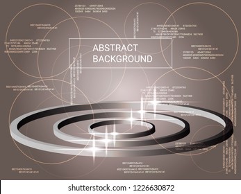 Circles volume sparkle on background. Modern geometric background. Abstract composition. 3D vector illustration . Glossy three-dimensional circles in space.