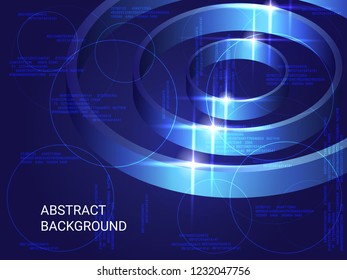 Circles volume sparkle on background. Futuristic geometric background. Abstract composition. 3D vector illustration . Blue three-dimensional circles in space.