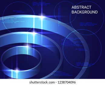 Circles volume sparkle on background. 3D vector illustration . Creative geometric background. Abstract composition. Blue three-dimensional circles in space.