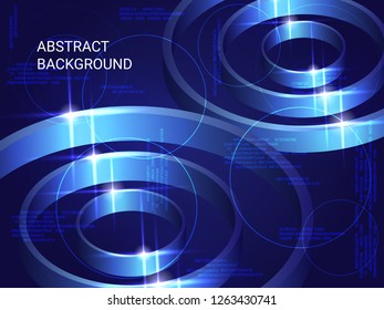Circles volume sparkle on background. 3D vector illustration . Minimal geometric background. Abstract composition. Blue three-dimensional circles in space.