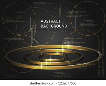 Circles volume sparkle on background. 3D vector illustration . Modern geometric background. Abstract composition. Gold three-dimensional circles in space.
