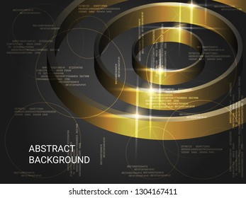 Circles volume sparkle on background. Futuristic geometric background. Abstract composition. 3D vector illustration . Gold three-dimensional circles in space.