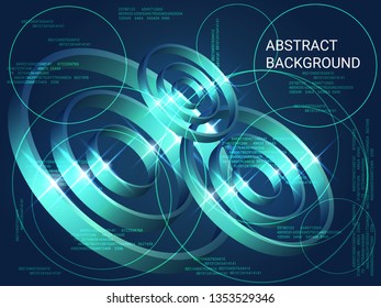 Circles volume sparkle on background. 3D vector illustration . Futuristic geometric background. Abstract composition. Green three-dimensional circles in space.